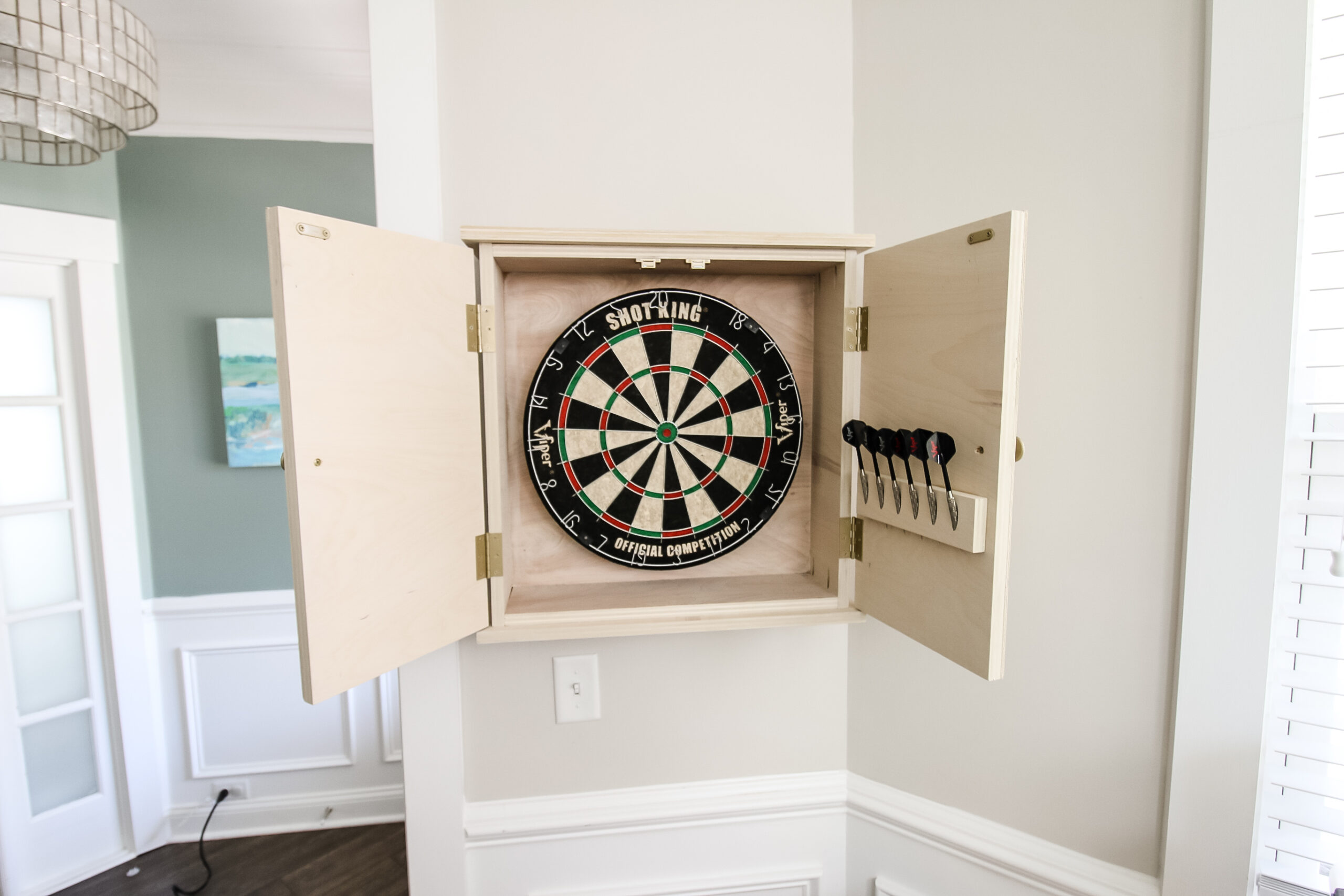 DIY dartboard cabinet opened