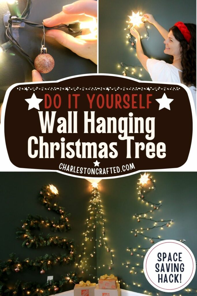 DIY wall hanging christmas tree made from lights
