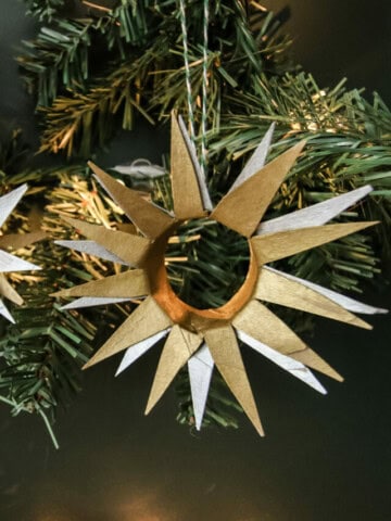 starburst christmas ornament made from a toilet paper roll