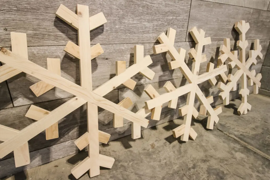DIY wooden snowflakes before painting