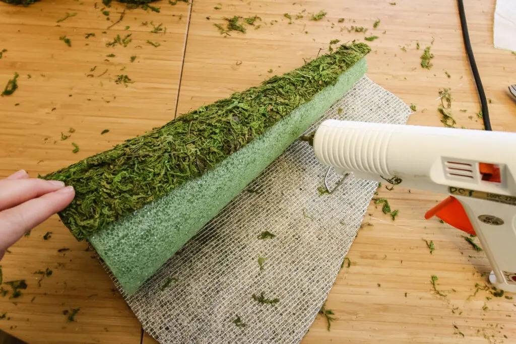 hot glue moss to foam cone