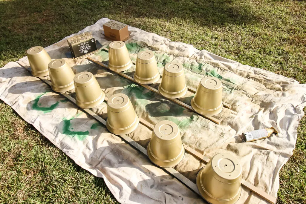 Spray painted pots for gold jingle bells