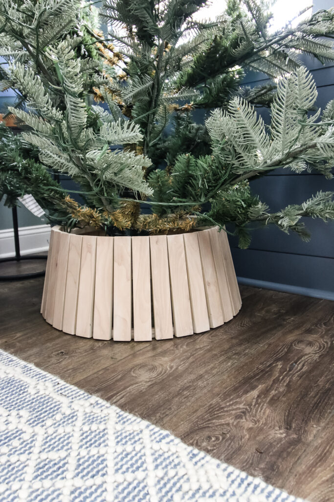 DIY slatted wood Christmas tree collar - Charleston Crafted