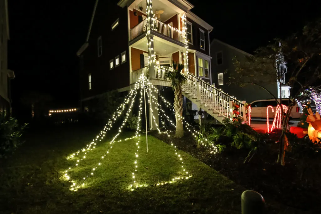 Finished pole christmas tree in yard