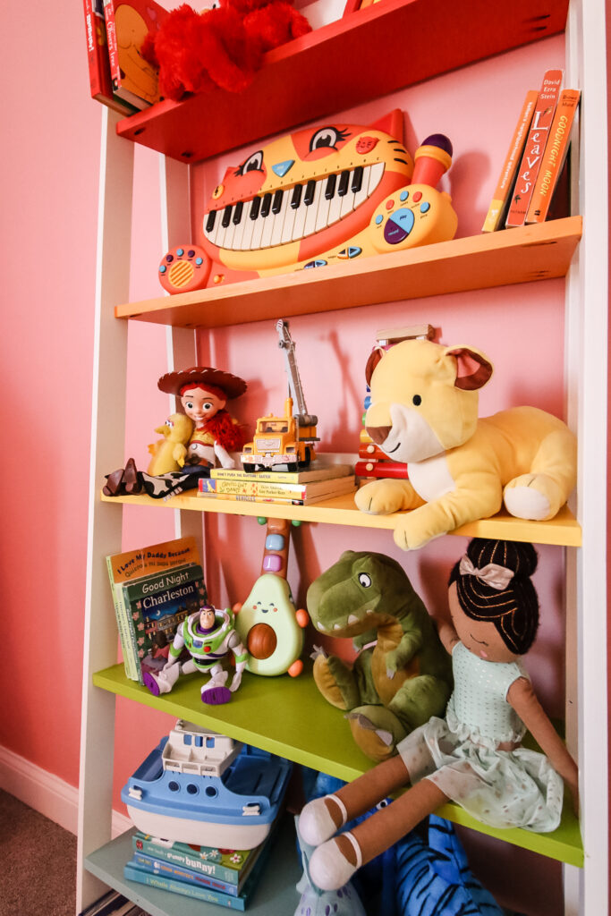 Close up of toy shelf