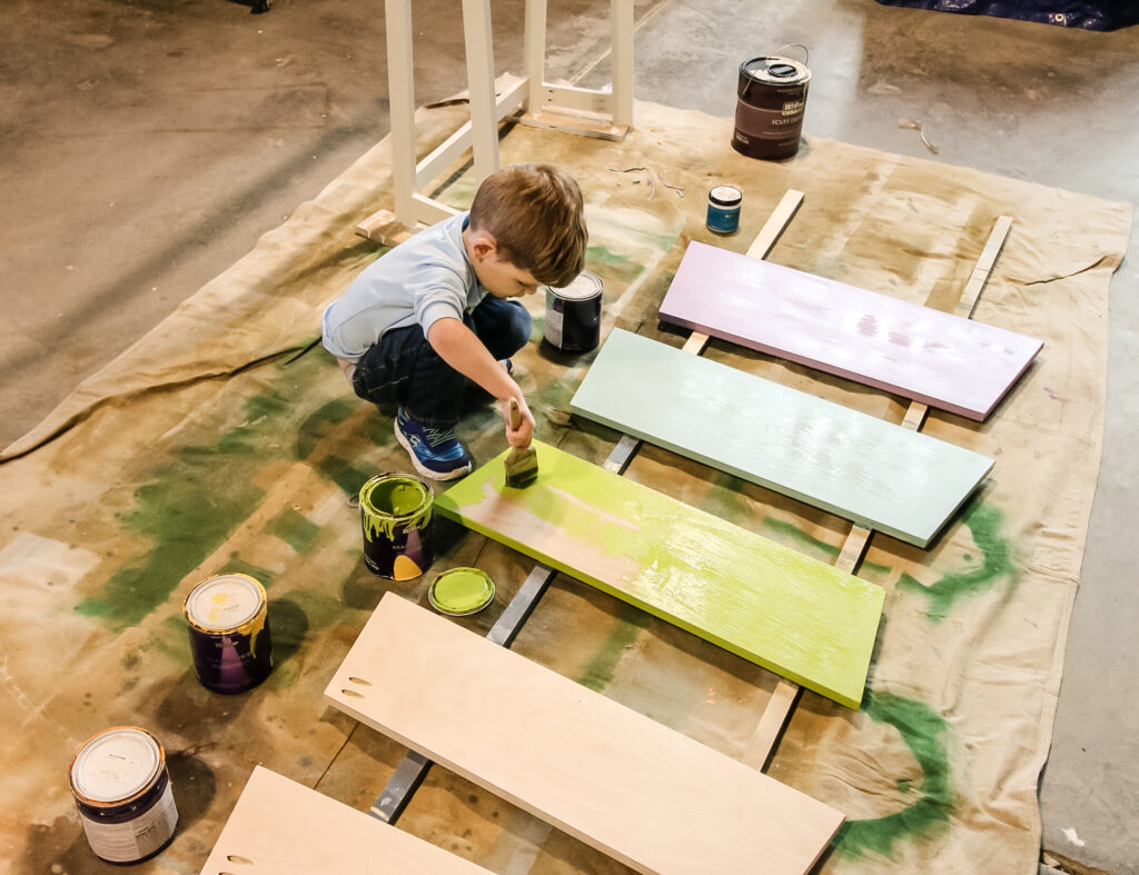 Painting shelves for rainbow ladder shelf