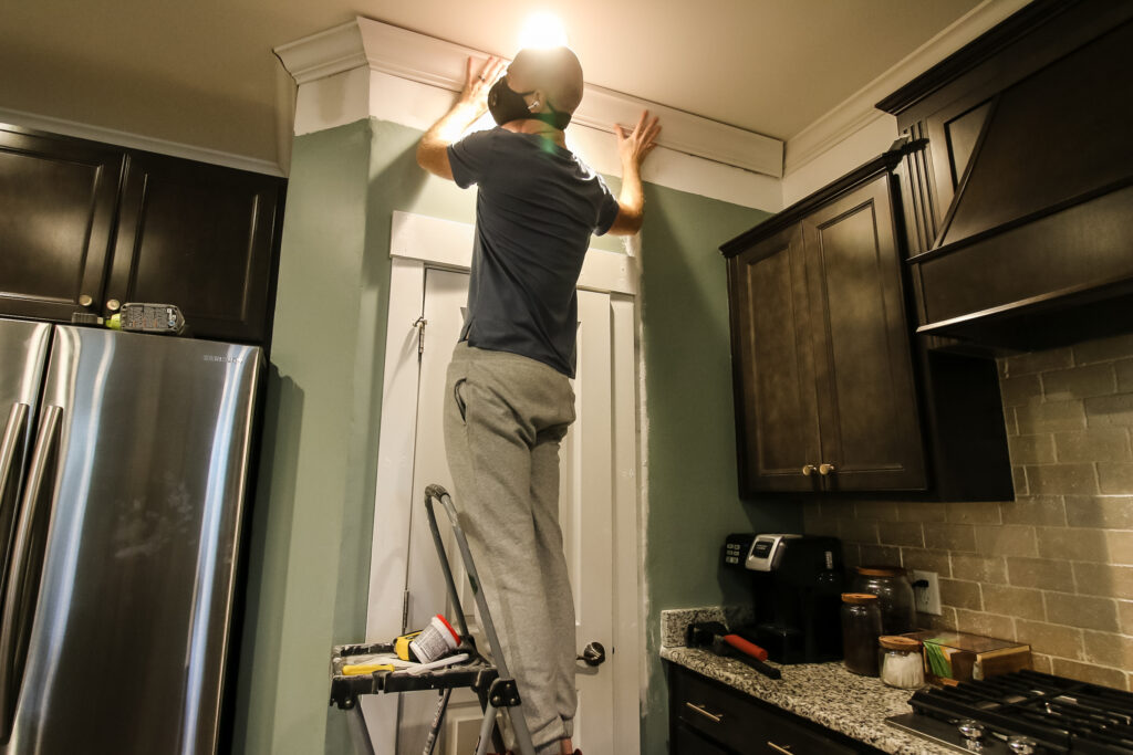 Adding crown molding around exterior of new pantry