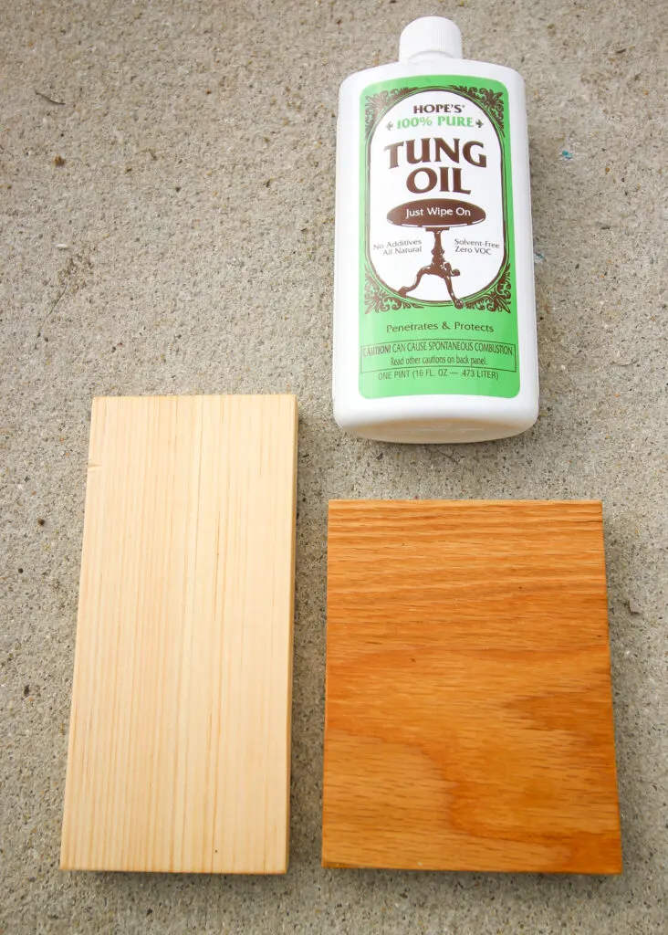 tung oil on pine and oak
