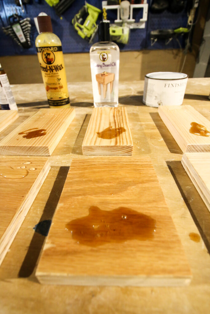 mineral oil cutting board oil with coffee and water spilled on it