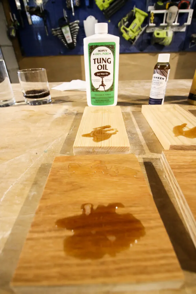 tung oil with water and coffee spilled on it