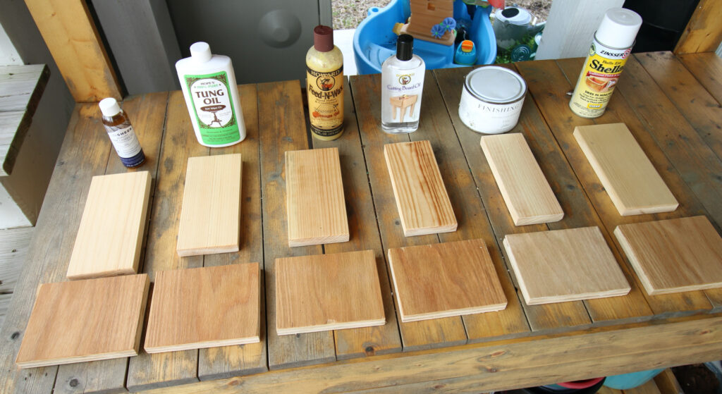 wood samples with natural wood sealants