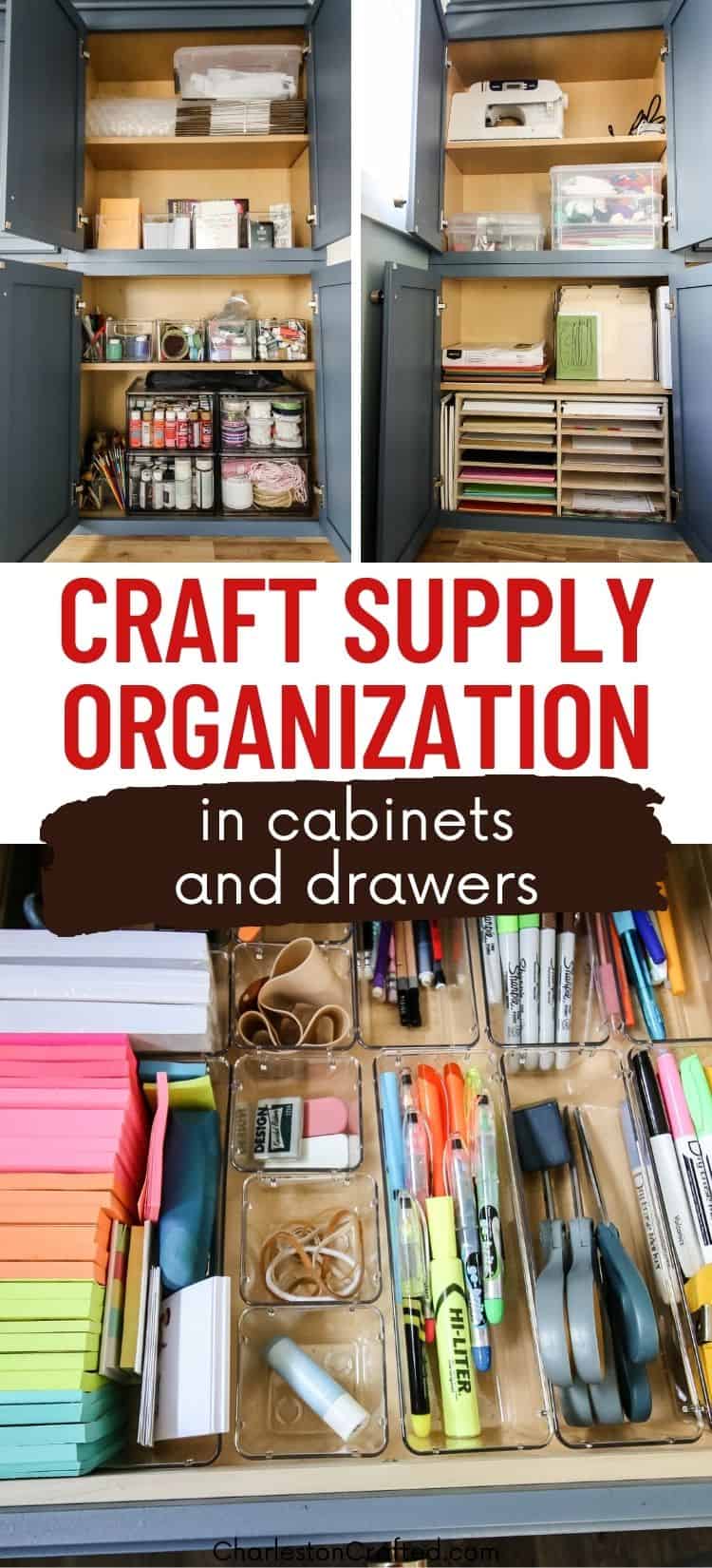 How to organize craft supplies in cabinets + drawers