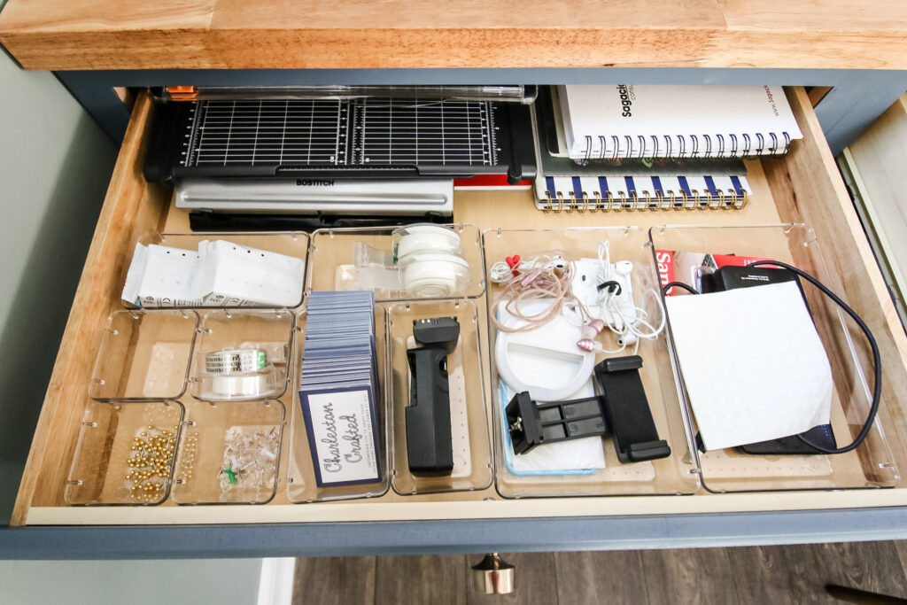 office supplies organized in a drawer