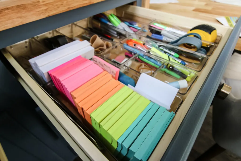 office supplies organized in a drawer