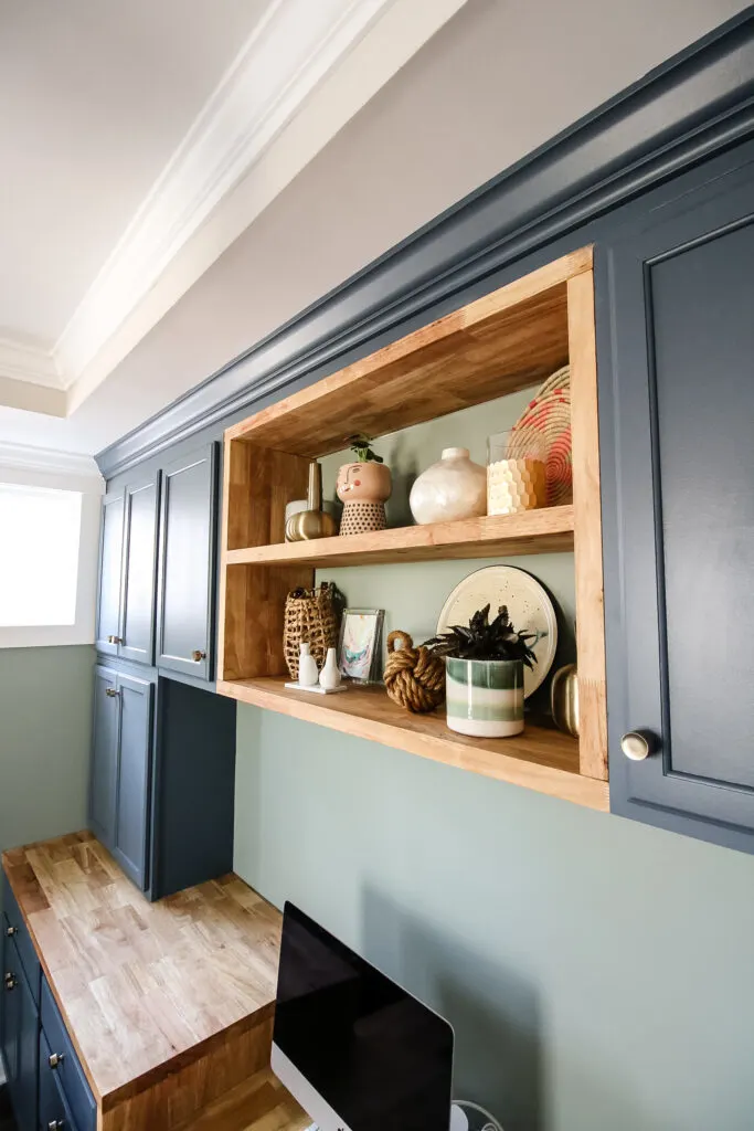 Styled butcher block shelves