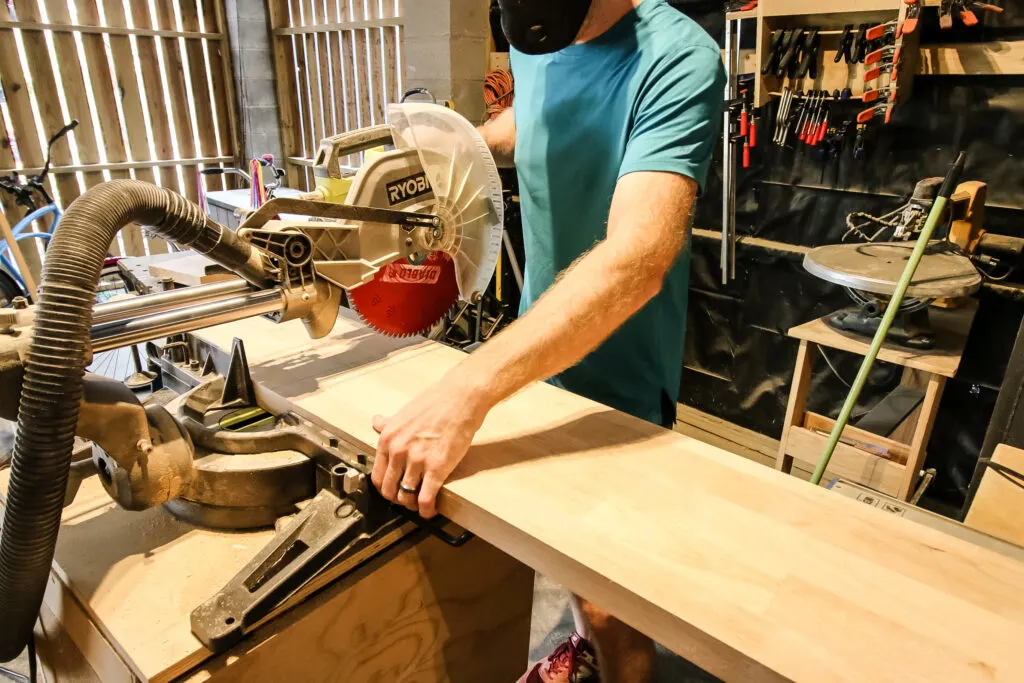 Cutting butcher block with miter saw