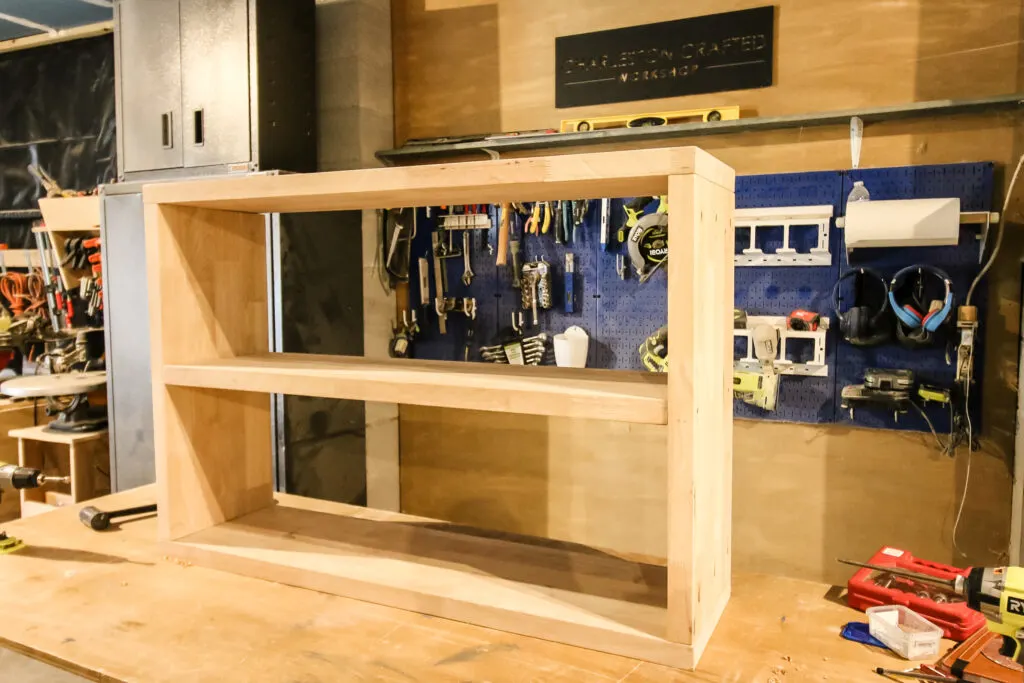 Assembled butcher block shelving unit