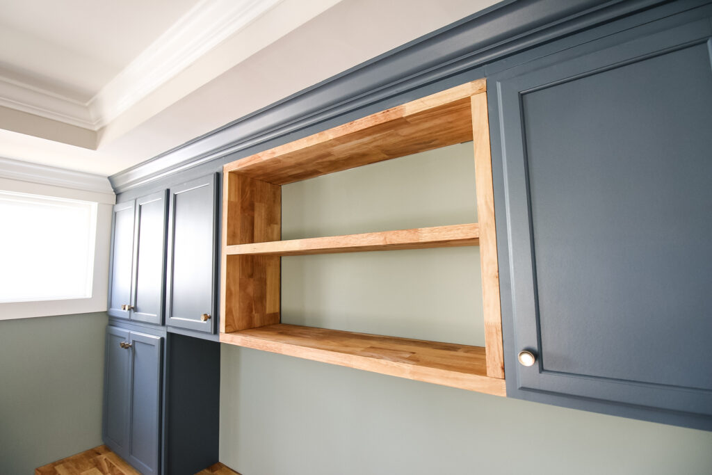 Custom butcher block floating shelf