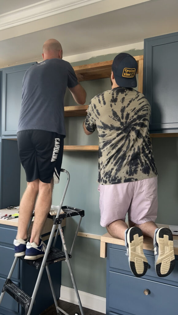 Hanging DIY butcher block floating shelves