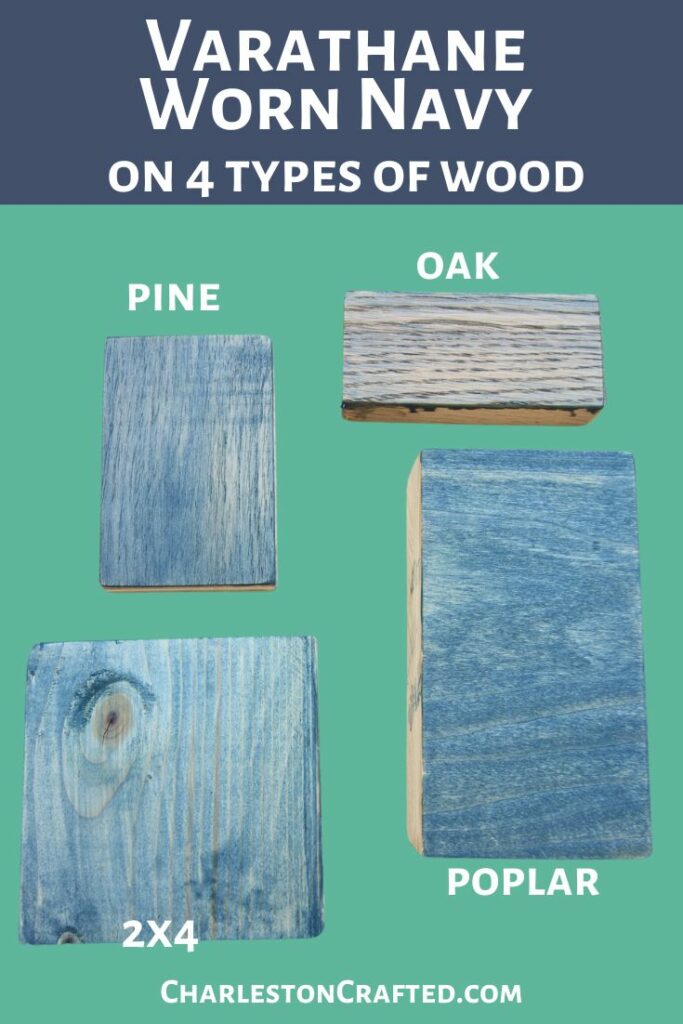 varathane worn navy on 4 types of wood