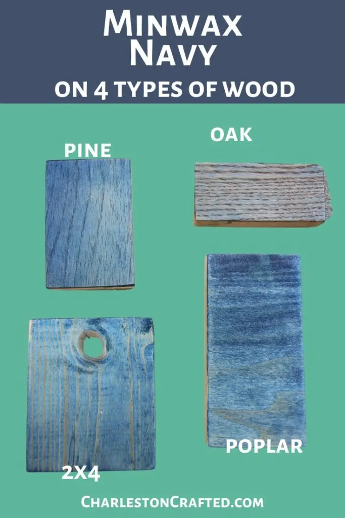 minwax navy on 4 types of wood