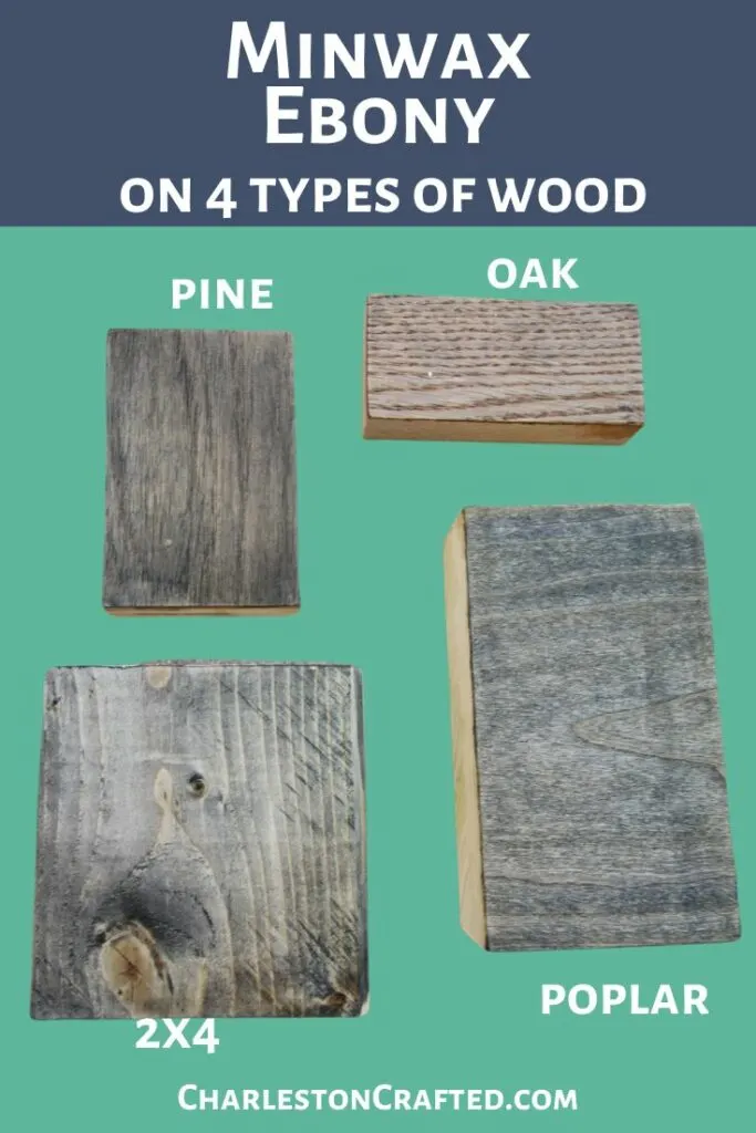 Minwax Ebony on 4 types of wood