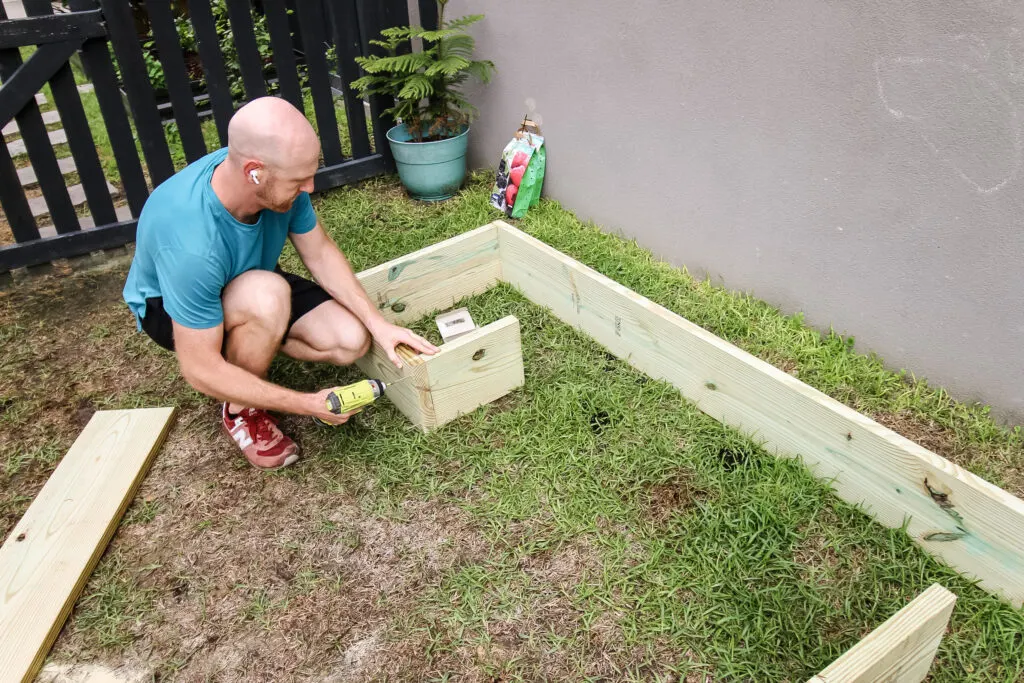 Building raised bed garden with indented front