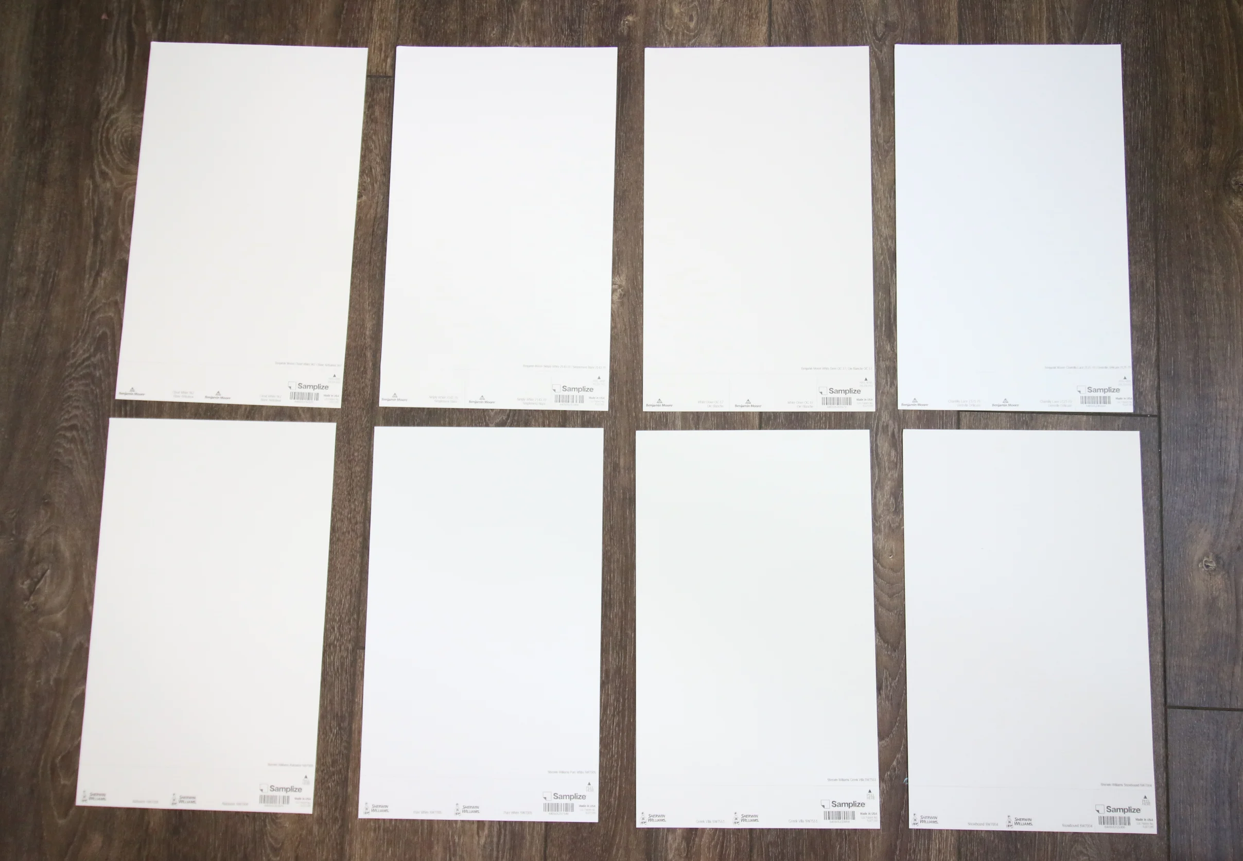different warm white samplize peel and stick samples