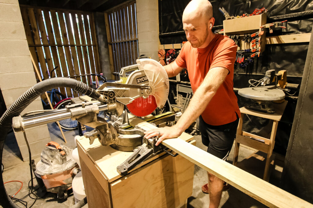 Cutting lumber for garden bench