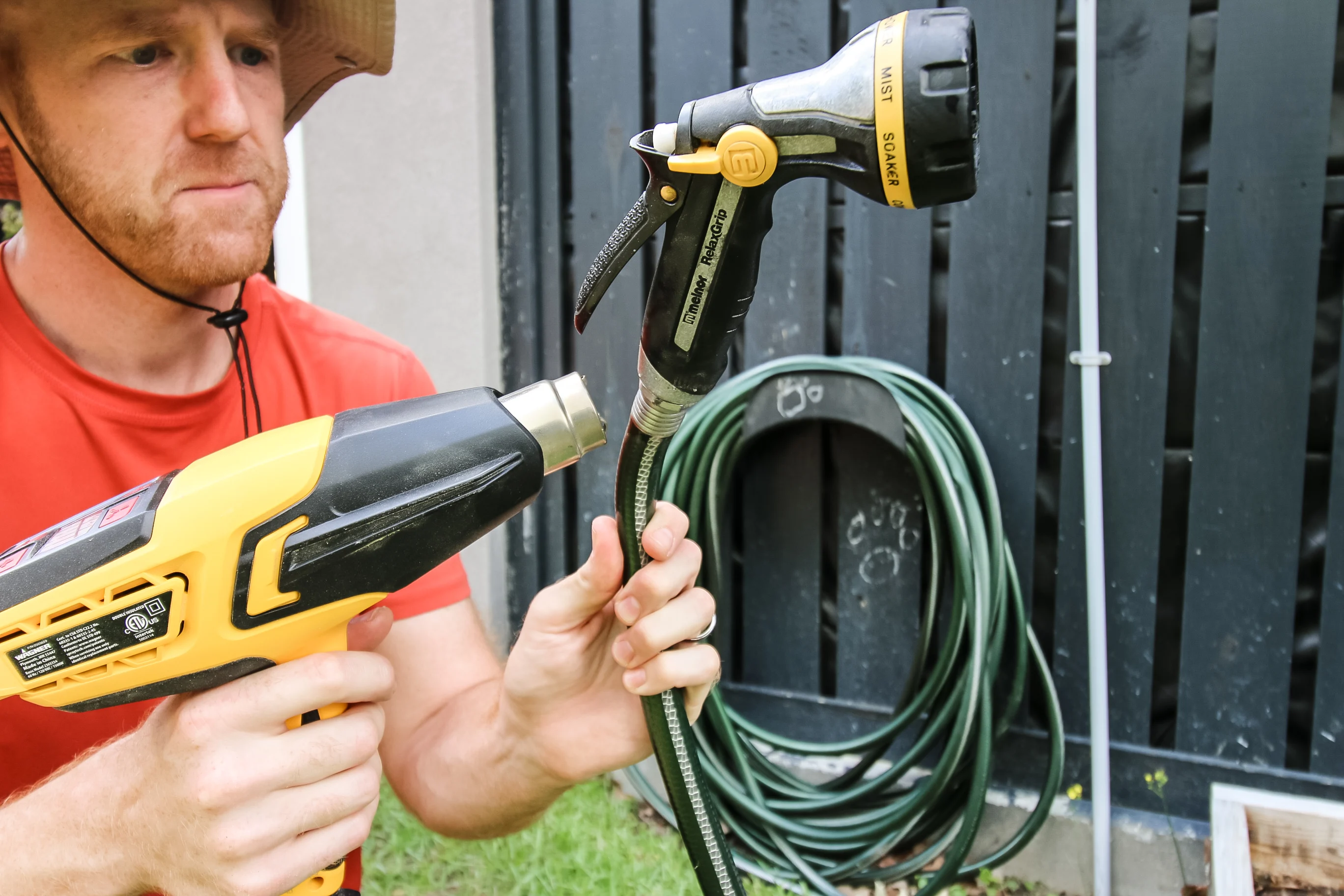 Using heat gun to remove stuck hose nozzle