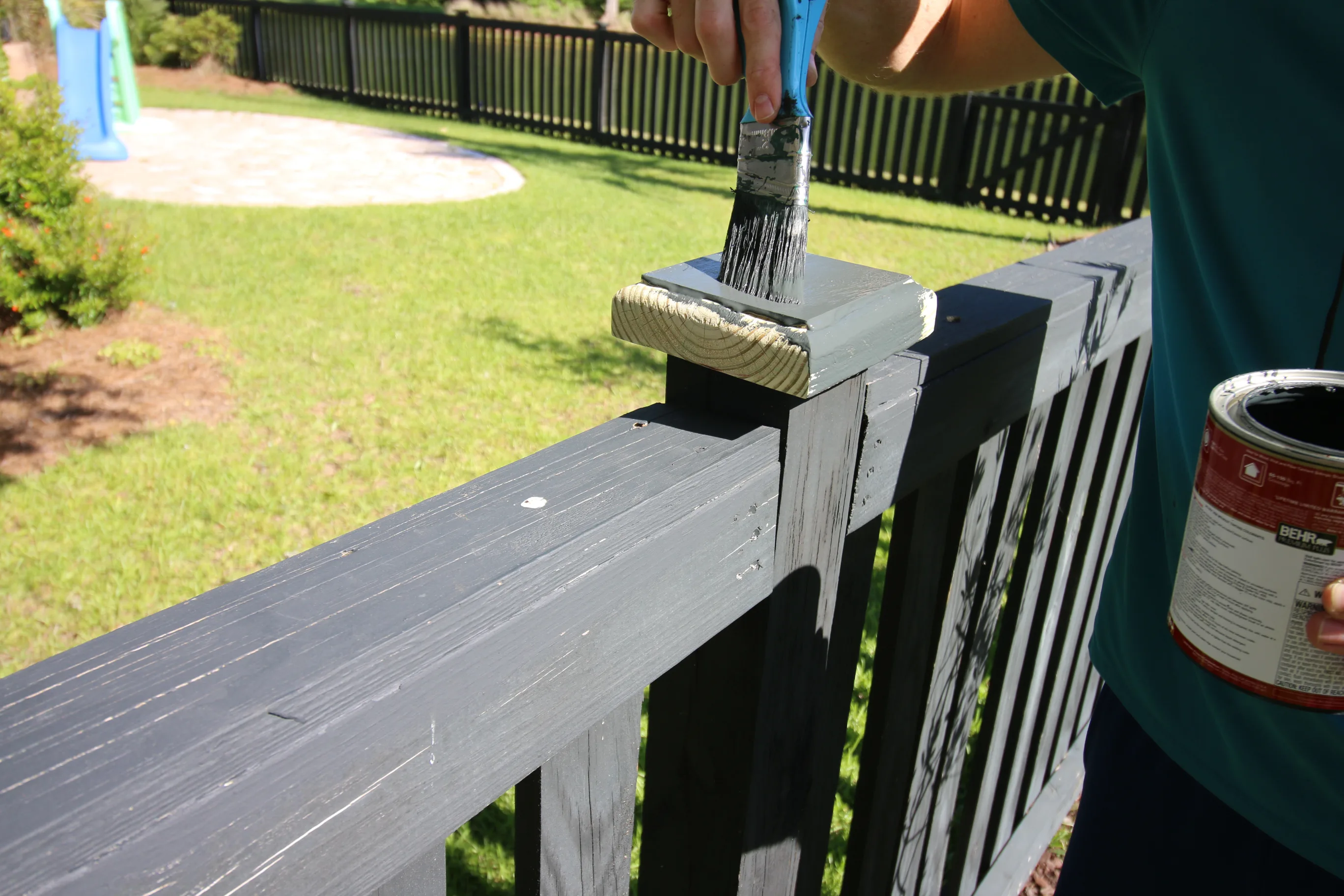 Painting new fence post caps