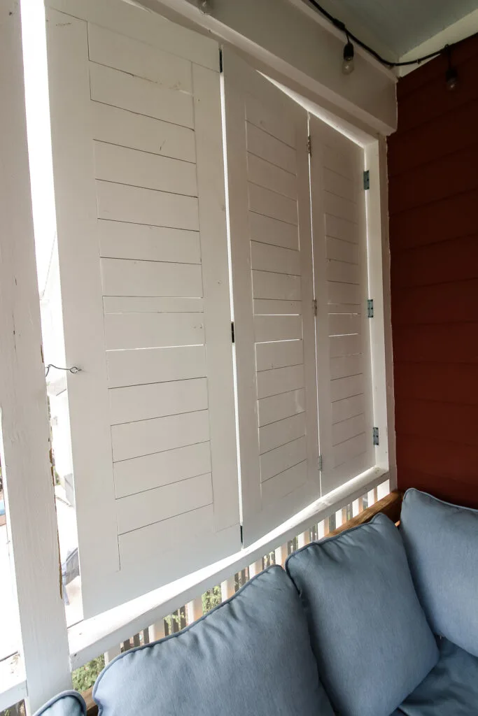 DIY trifold shutters open for shade