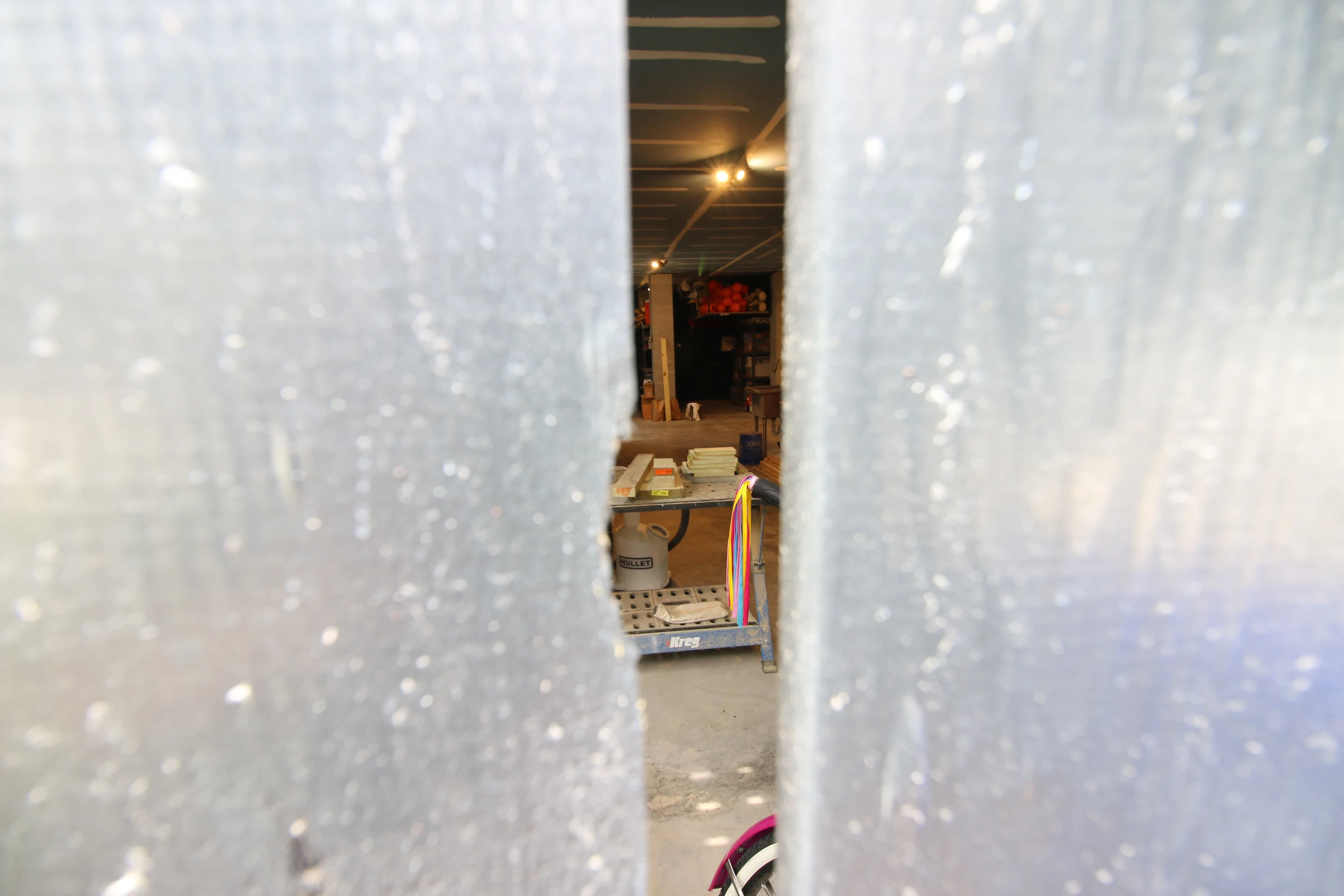 Looking into garage through slats