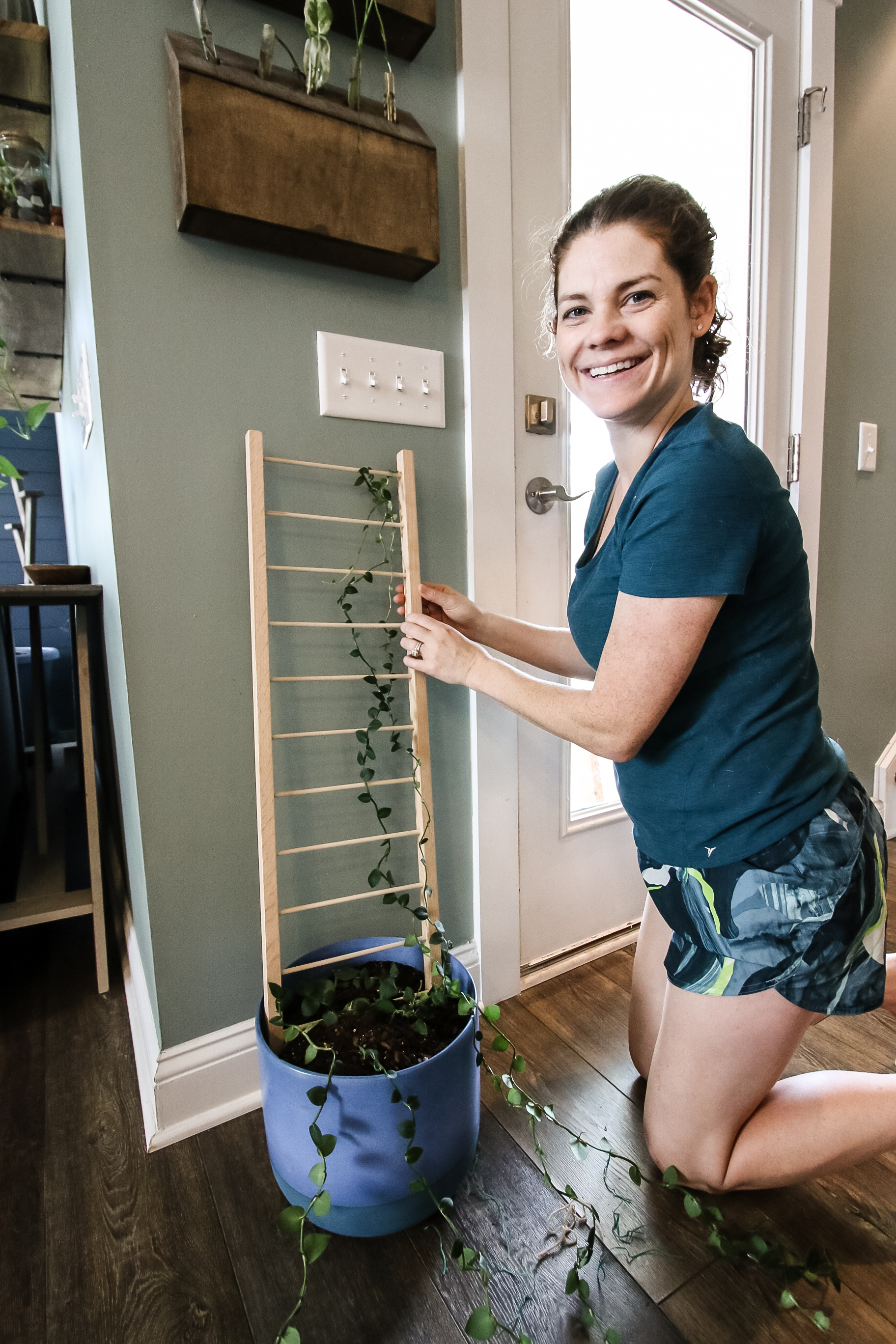 Installing indoor plant trellis in pot