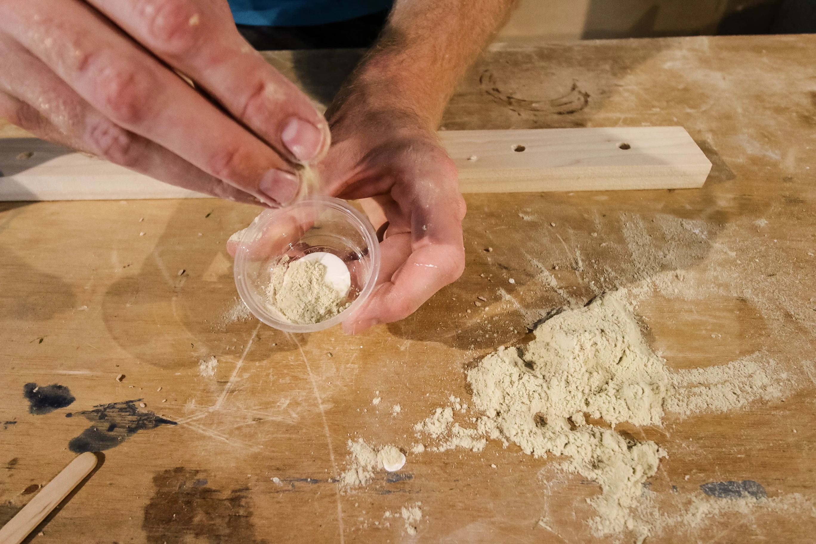 Mixing sawdust into wood glue