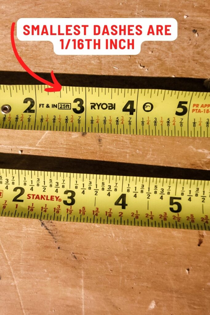 smallest measurement on a tape measure is typically 1/16th inch