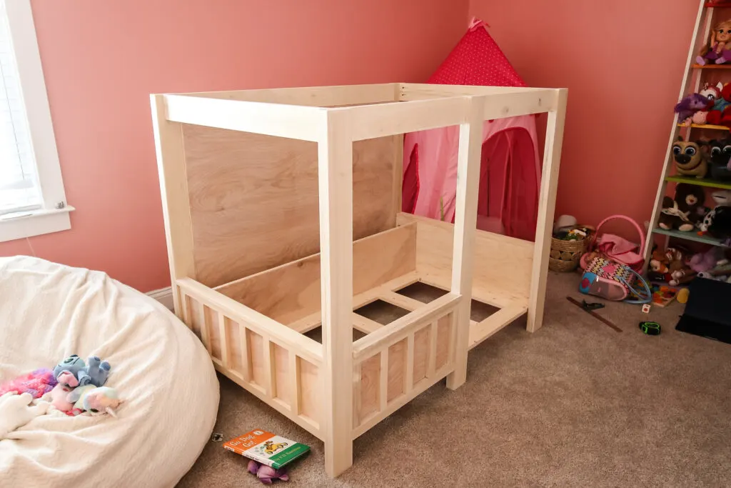 Body frame of DIY toddler house bed completed