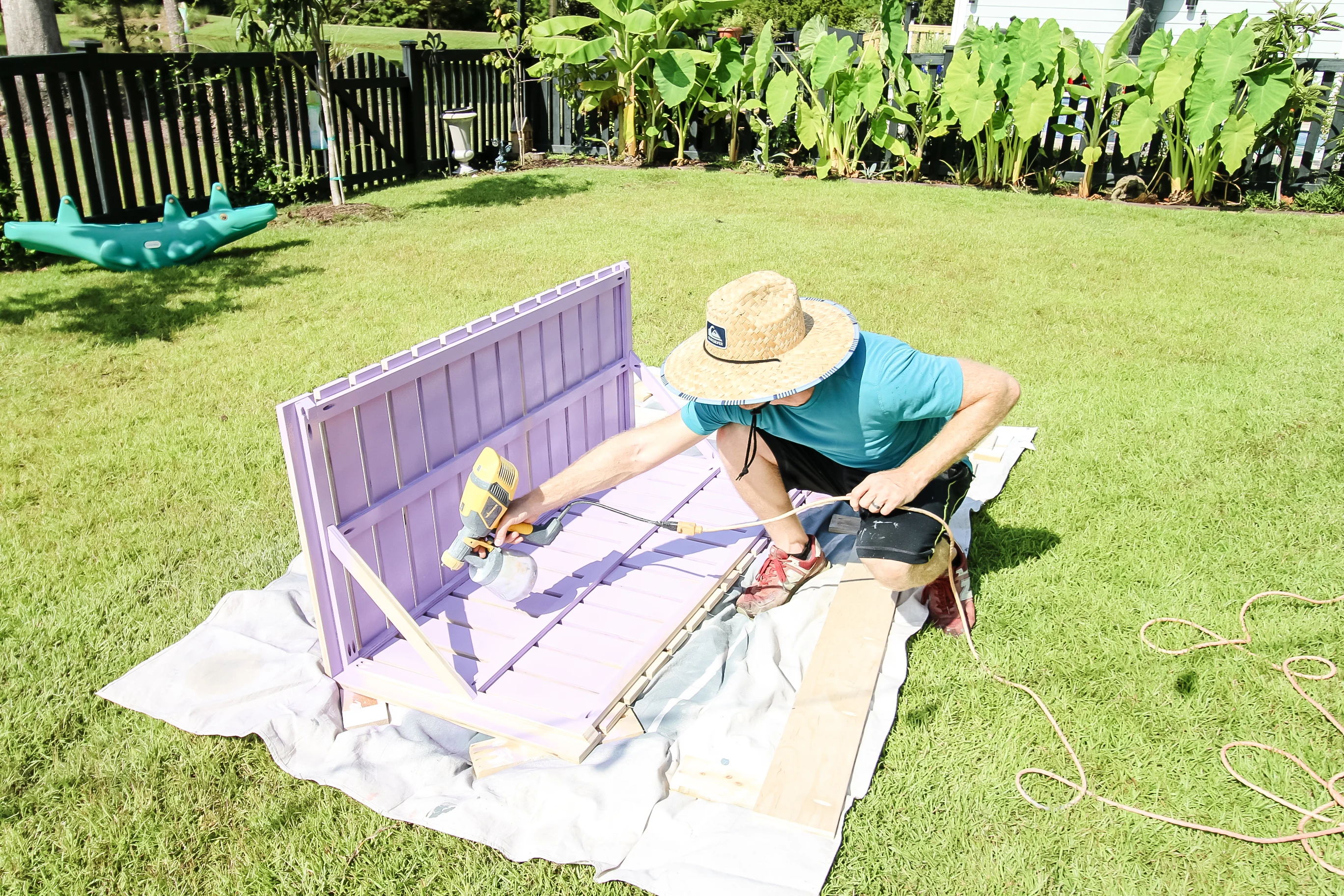 Painting bed roof with Behr Evening Slipper