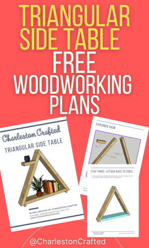 Link to free plans for DIY modern triangular side table - Charleston Crafted
