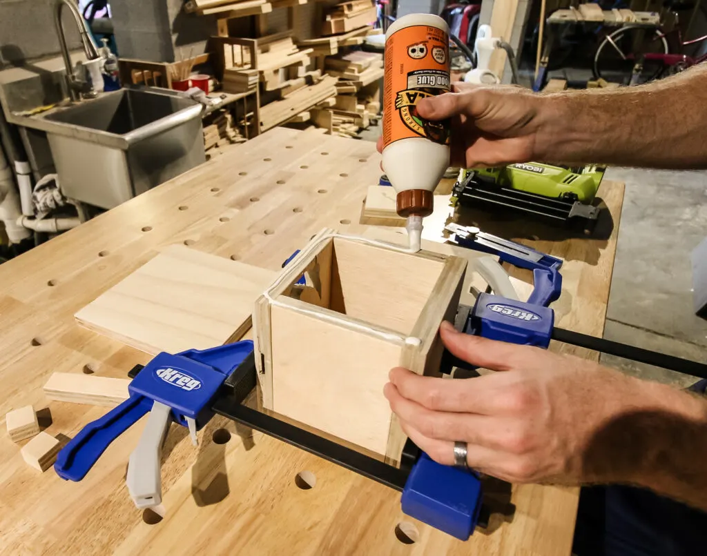 Gluing body of wooden jack o lantern