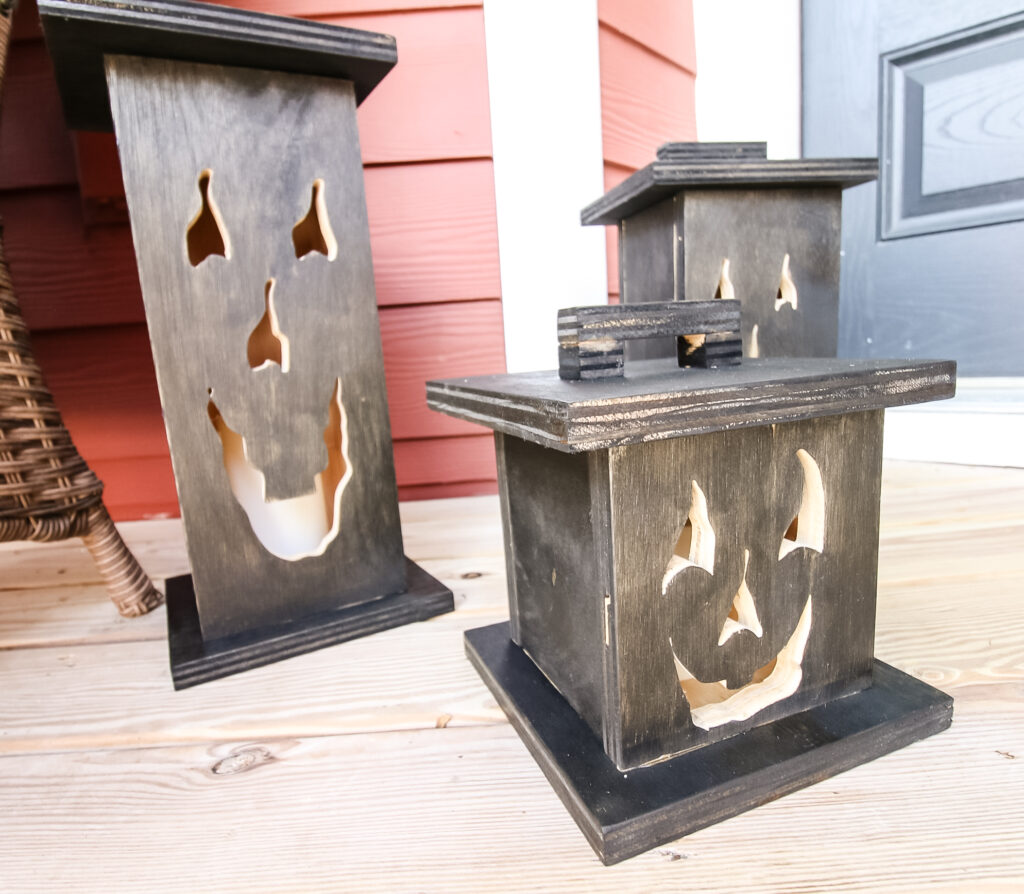 Wooden jack-o-lanterns