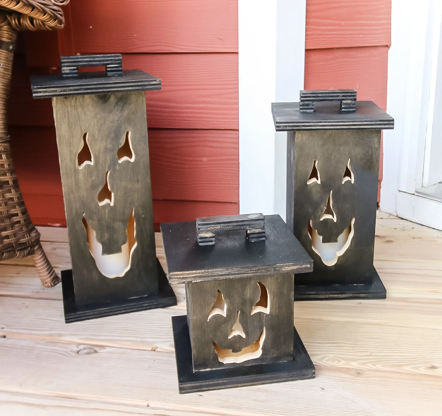 wooden jack o lanterns stained black