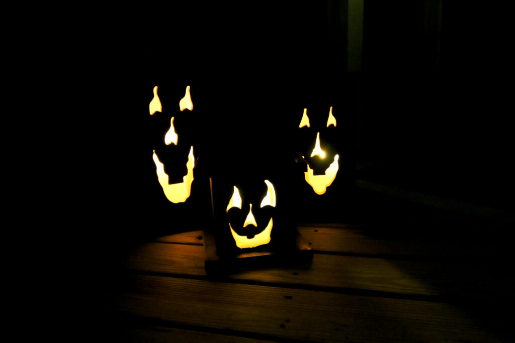 Wooden jack o lanterns with battery candle
