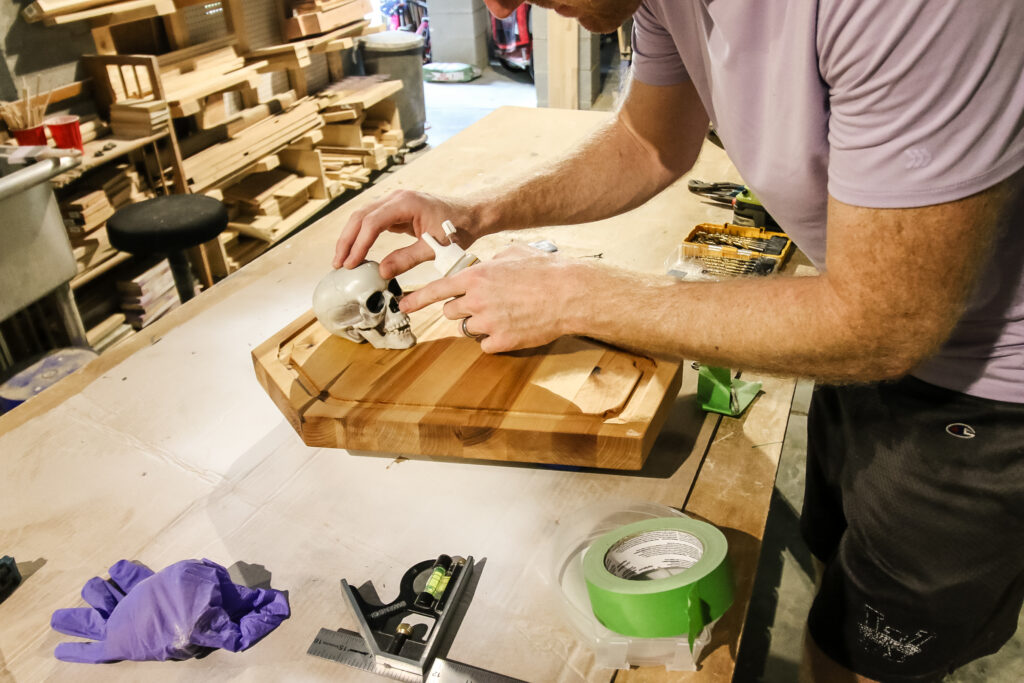 Gluing head onto cheeseboard