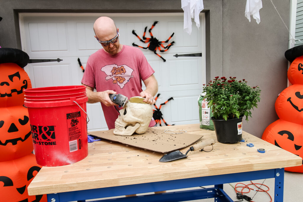 Cutting top off plastic skeleton