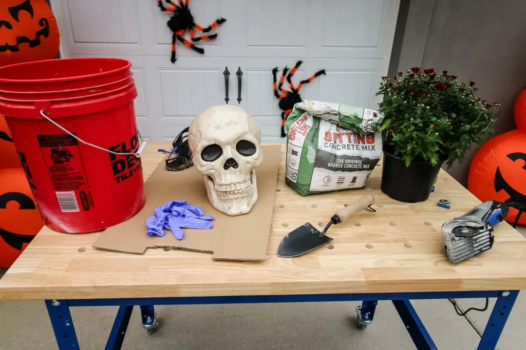 Everything needed for DIY concrete skull planter