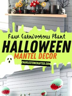 faux carnivorous plant halloween mantel decor