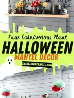 faux carnivorous plant halloween mantel decor
