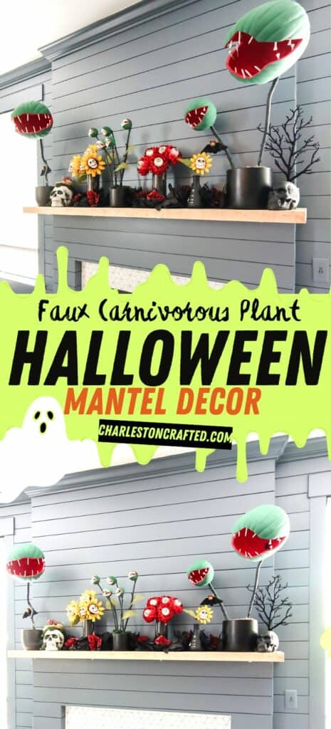 faux carnivorous plant halloween mantel decor