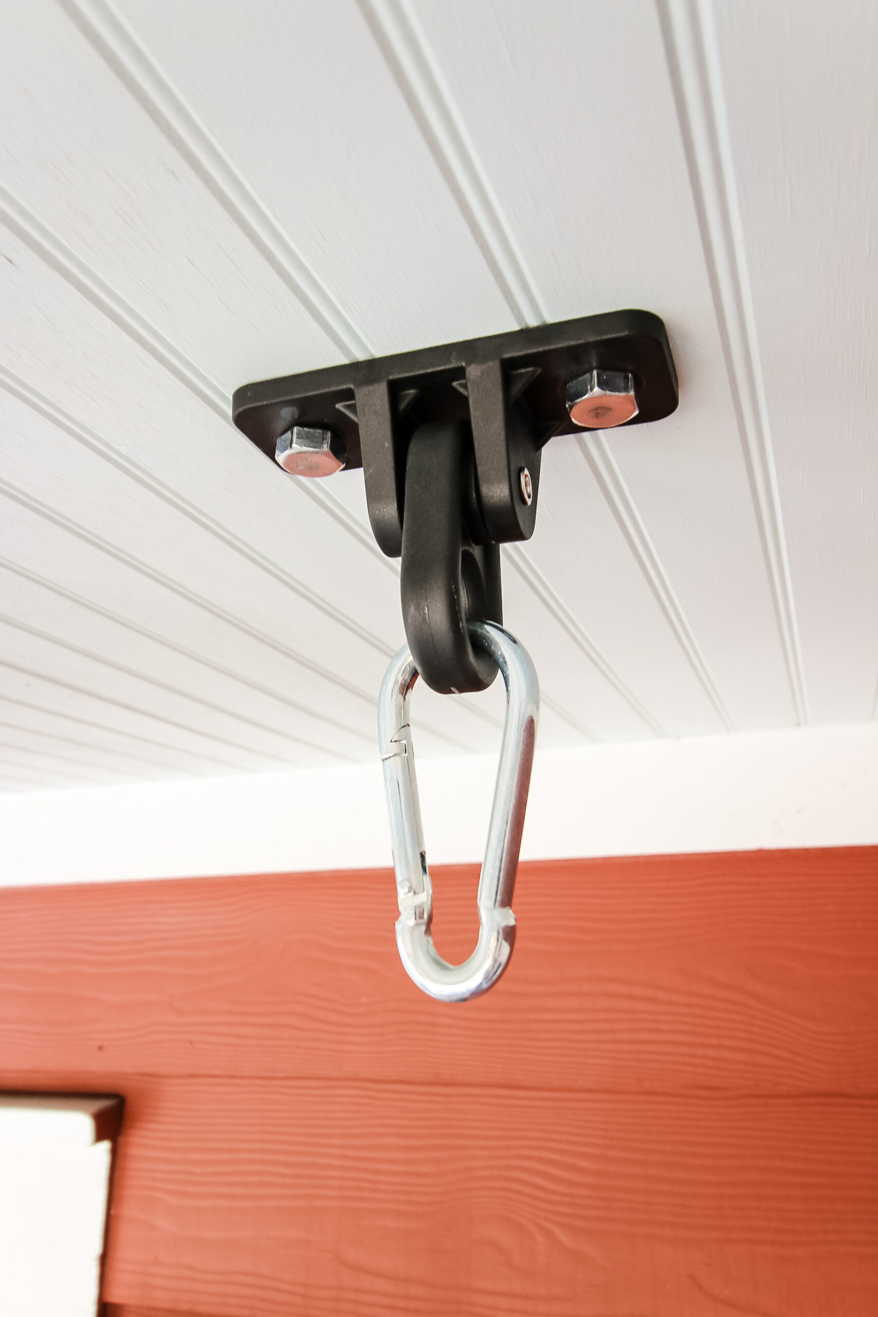 Porch swing hardware in place